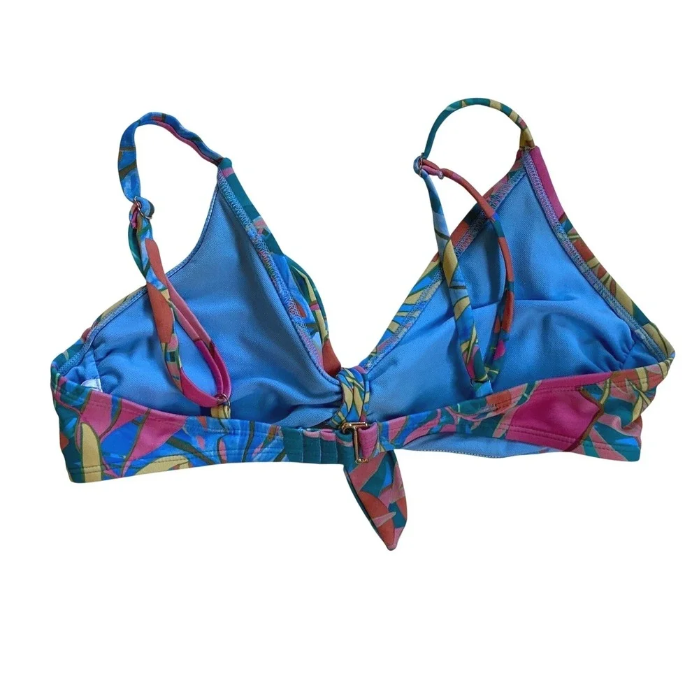 Kona Sol Womens Tropical Leaf Bikini Set Blue Pink Tie Front Top L‎ Bottom M